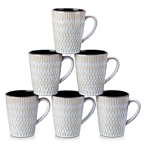 vancasso PLUVO Kaffeetassen set 6er, Tassen Set Steingut, 480ml Kaffeebecher mit Henkel, Espressotassen, Teetassen groß, Geeignet für verschiedene Getränke, Beige von vancasso