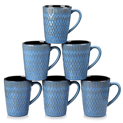 vancasso PLUVO Kaffeetassen set 6er, Tassen Set Steingut, 480ml Kaffeebecher mit Henkel, Espressotassen, Teetassen groß, Geeignet für verschiedene Getränke, Blau von vancasso