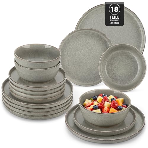 Steingut Geschirrset 6 Personen, vancasso Braun Teller Set Modern 18 teilig,Tafelservice mit Speisetellern, Desserttellern und Schüsseln, Geschirr Set Spülmaschinen und Mikrowellenfest Steingut Geschirrset 6 Personen, vancasso Braun Teller Set Modern 18 teilig,Tafelservice mit Speisetellern, Desserttellern und Schüsseln, Geschirr Set Spülmaschinen und Mikrowellenfest von vancasso
