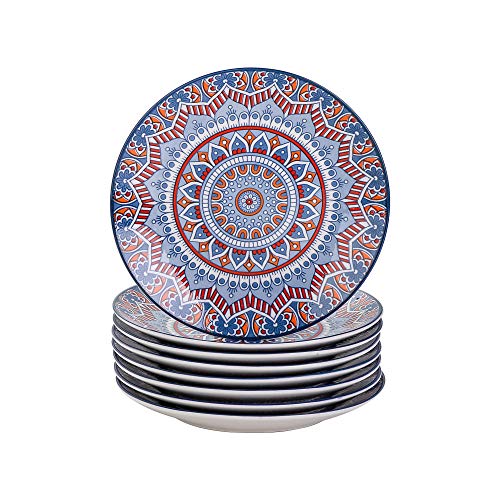 Tafelservice Kuchenteller, vancasso Dessertteller Porzellan, 8 teiliges Kuchenteller Set, MANDALA Serie Ø 21,2 cm Flachteller für Frühstück, böhmischer Stil von vancasso