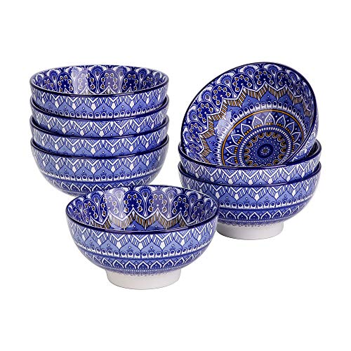 Tafelservice Müslischalen Porzellan, vancasso MANDALA Serie 8 teiliges Schalen Set, Müslischüssel, Müsli Schale, Dessertschale, Eisschale, böhmischer Stil, 650 ml von vancasso