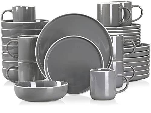 Tafelservice Steingut, vancasso SESAM Geschirrservice, 32 teiliges Kombiservice, mit Kuchentellern, Flachtellern, Kaffeetassen und Schalen, Scandinavian Design für 4-12 Personen von vancasso