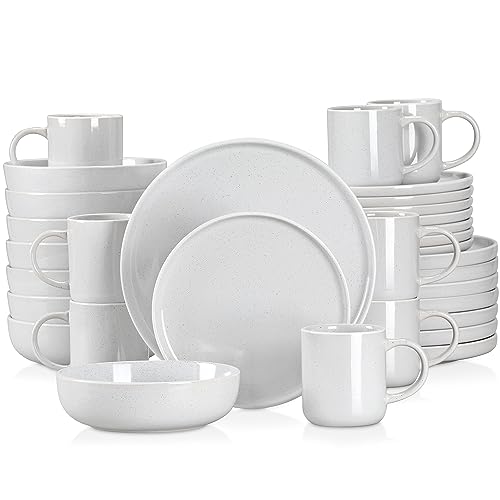 Tafelservice Steingut, vancasso SESAM Geschirrservice, 32 teiliges Kombiservice, mit Kuchentellern, Flachtellern, Kaffeetassen und Schalen, Scandinavian Design für 4-12 Personen von vancasso