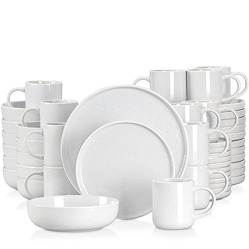 Tafelservice Steingut, vancasso SESAM Geschirrservice, 48 teiliges Kombiservice, mit Kuchentellern, Flachtellern, Kaffeetassen und Schalen, Scandinavian Design für 4-12 Personen von vancasso