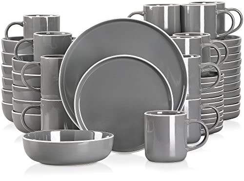 Tafelservice Steingut, vancasso SESAM Geschirrservice, 48 teiliges Kombiservice, mit Kuchentellern, Flachtellern, Kaffeetassen und Schalen, Scandinavian Design für 4-12 Personen von vancasso