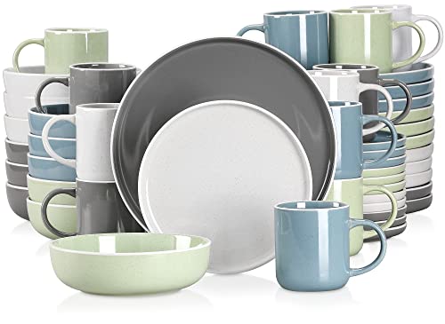 Tafelservice Steingut, vancasso SESAM Geschirrservice, 48 teiliges Kombiservice, mit Kuchentellern, Flachtellern, Kaffeetassen und Schalen, Scandinavian Design für 4-12 Personen von vancasso