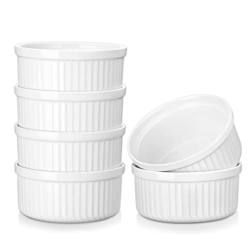 vancasso Forte 10 Oz Soufflé Förmchen Set von 6, Creme Brulee Schälchen Backofen sicher, Porzellan Soufflés, Kleine Keramik-Schalen, Mini Auflaufformen zum Backen, Weiß von vancasso