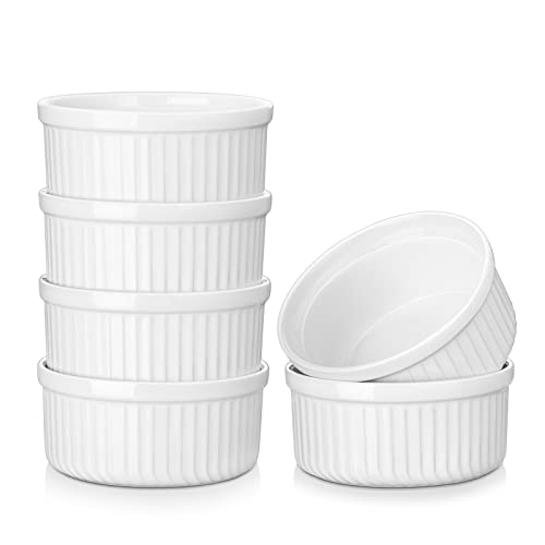 vancasso Forte 8 Oz Soufflé Förmchen Set von 6, Creme Brulee Schälchen Backofen sicher, Porzellan Soufflés, Kleine Keramik-Schalen, Mini Auflaufformen zum Backen, Weiß von vancasso