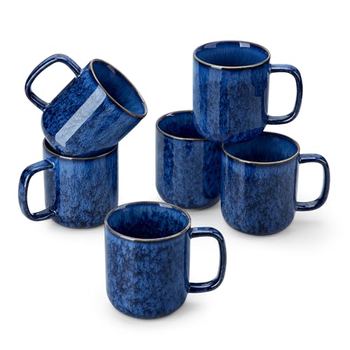 vancasso Kaffeebecher 6 Personen, STARRY Steingut Kaffeetassen Set 6er, 340ML Tassen Set mit Henkel, Teetasse Set Spülmaschinenfest Mikrowellenfest, Blau von vancasso