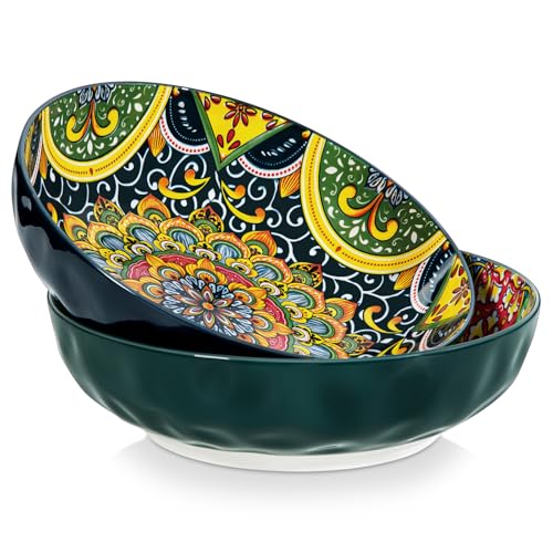 vancasso Pastateller Steinzeug, SIMI Suppenteller 2er Set, buntes Tiefteller Set, 2340ml Mehrzweckschalen für Nudel, Spaghetti, Pasta, Salat von vancasso