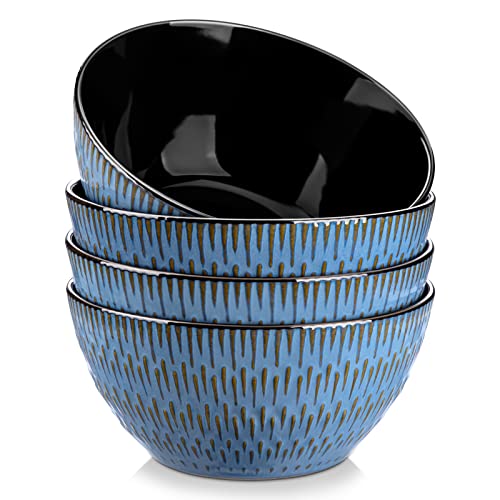 vancasso Pluvo Suppenschüssel 4er Set, 860ml Suppenschalen Steinzeug, Bowls für Spülmaschine und Mikrowelle, Dessertschalen, Salatschüssel, Müslischalen, Blau von vancasso