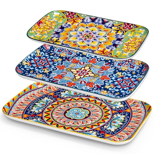 vancasso Servierplatte Porzellan 3er set, SIMI Rechteckige Teller Set, Böhmischer Speiseteller, Kuchenteller, Dessertteller, Frühstücksteller, 3 Größen servierplatten von vancasso