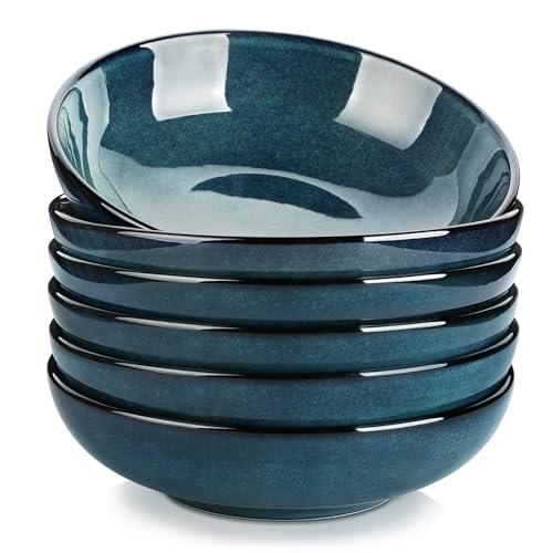 vancasso Stern Suppenteller 6er Set, 1140 Ml großen Pastateller, Spaghetti Tiefteller, Nudelschalen, Ramenschalen, große Salatschalen, Mehrzweckschalen, Grün Steingut Salatschalen Set von vancasso