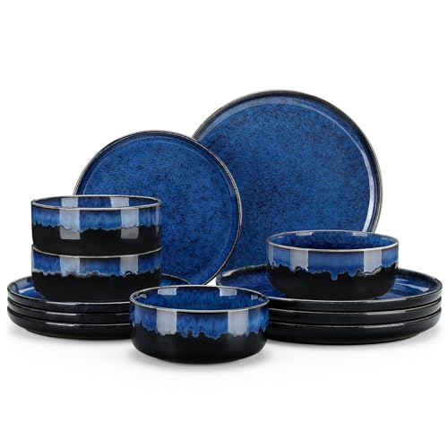 Geschirr set 4 Personen, vancasso STARRY 12 teiliges GeschirrSet, Steingut Geschirr Blau, Tafelservice 4 Personen, Inklusive Speiseteller, Dessertteller und Müslischalen Geschirr set 4 Personen, vancasso STARRY 12 teiliges GeschirrSet, Steingut Geschirr Blau, Tafelservice 4 Personen, Inklusive Speiseteller, Dessertteller und Müslischalen von vancasso
