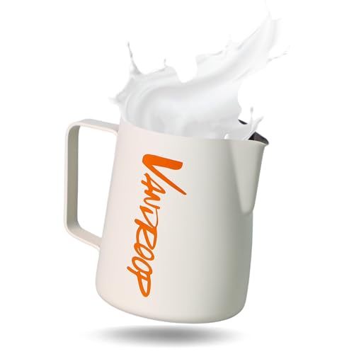 Vandroop 600ml Milchkännchen Edelstahl Barista Aufschäumkännchen Handheld, Milchaufschäumkrug Kaffee Creamer Milch Aufschäumer mit Messung Mark für Latte Art Cappuccino -Beige von vandroop