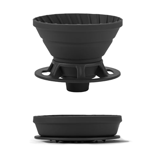 Vandroop Mini Kaffeefilter Silikon - Größe 1 Platinsilikon faltbarer tragbarer Kaffeefilter, wiederverwendbar kaffeefilter, perfect für Reise Camping (Schwarz, Ohne Papierfilter) von vandroop