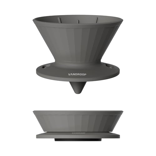Vandroop Kaffeefilter wiederverwendbar Silikon Kaffee Filter faltbar tragbar, Kaffeefilter Größe 2, für Reise Camping (Dunkelgrau, mit 10 Stk. Papierfilter) von vandroop