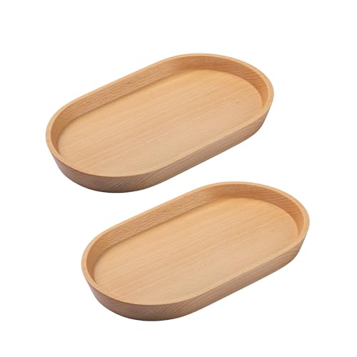 vandroop Mini Tablett Holz Kleines Serviertablett, Oval Deko holz Tablett 20x12cm, Servierteller Holztablett für Küchen-Set, Salz- und Pfefferstreuer, für Kaffee und Tee (Buchen Holz - 2 Stück) von vandroop