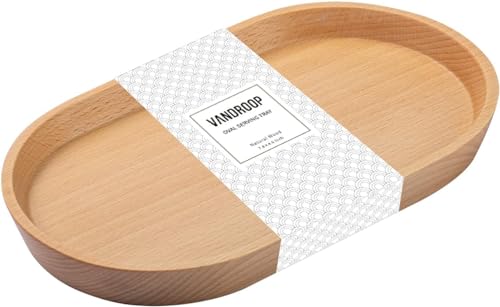 Vandroop Tablett Holz Kleines Serviertablett, Oval Deko Holz Tablett 20x12cm, Servierteller Holztablett Klein für Kaffee, Tee (Buchen Holz - 1 Stück) von vandroop