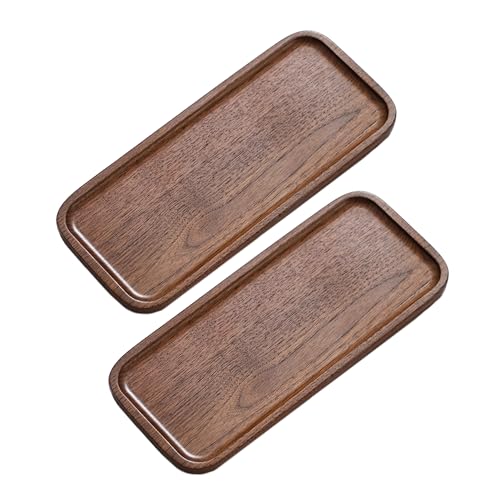 Vandroop Tablett Holz Kleines Serviertablett, Rechteckig Walnussholz Tablett 2 Stück 30x13cm, Servierteller Holztablett Klein für Kaffee, Tee, Küche, Bad, Eingang von vandroop