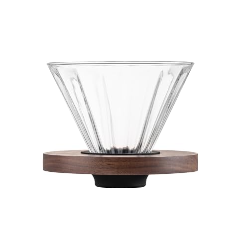 vandroop Kaffeefilter Permanent Kaffeefilter Glas und Walnussholz, Hoheborosilikatglas wiederverwendbar Kaffee Filter Größe 1 und Größe 2 (Ohne Papierfilter) von vandroop