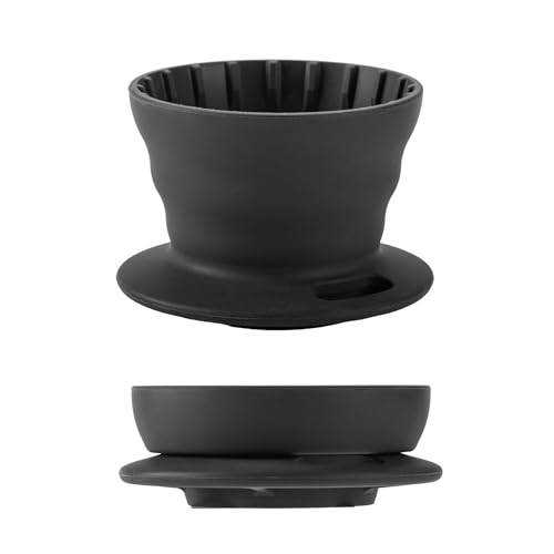vandroop Kaffeefilter Silikon Korbfilter, Kaffeefilter wiederverwendbar faltbar tragbar Kaffee Filter, für Reise Camping (Schwarz, Ohne Papierfilter) von vandroop