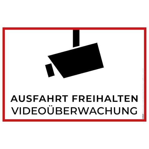 Videoüberwachung Ausfahrt freihalten Schild 30x20 cm – Halteverbot Schild aus 3mm Hartschaumplatte für Parkplätze und Einfahrten – Wetterfest, langlebig, robust, von vanva von vanva