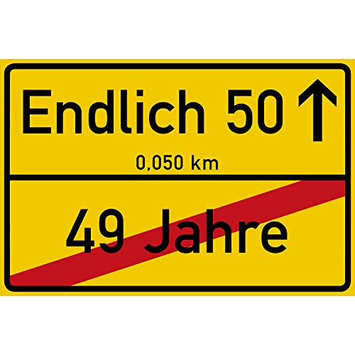 vanva Endlich 50 Jahre Ortsschild 50. Geburtstag Dekoration Schild Freund Freundin Geschenkidee Junge Geburtstagsparty Frauen Geschenke 50ter Partydeko Fotobox Requisite Ortstafel Gelb von vanva