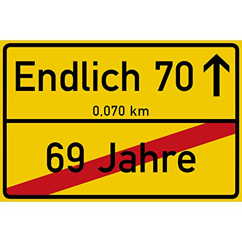 vanva Endlich 70 Jahre Ortsschild 70. Geburtstag Dekoration Schild Freund Freundin Geschenkidee Junge Geburtstagsparty Frauen Geschenke 70ter Partydeko Fotobox Requisite Ortstafel Gelb von vanva