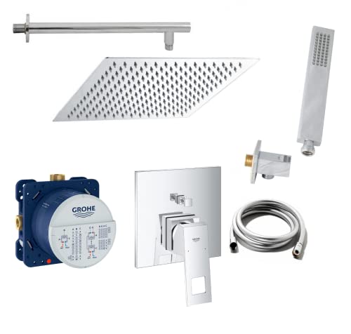 vanvilla Duschsystem mit Unterputz Duscharmatur von Grohe Eurocube Einhandmischer und vanvilla Regendusche mit Armatur, Duschkopf eckig, Dusch-SET G01 poliert von vanvilla ALLTERIEUR FOR LOVELY PRICES