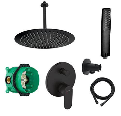 vanvilla Duschsystem mit Unterputz Duscharmatur von Hansgrohe Einhebelmischer und vanvilla Regendusche mit Armatur, Duschkopf rund, Dusch-SET HGS18 schwarz matt beschichtet vanvilla Duschsystem mit Unterputz Duscharmatur von Hansgrohe Einhebelmischer und vanvilla Regendusche mit Armatur, Duschkopf rund, Dusch-SET HGS18 schwarz matt beschichtet von vanvilla