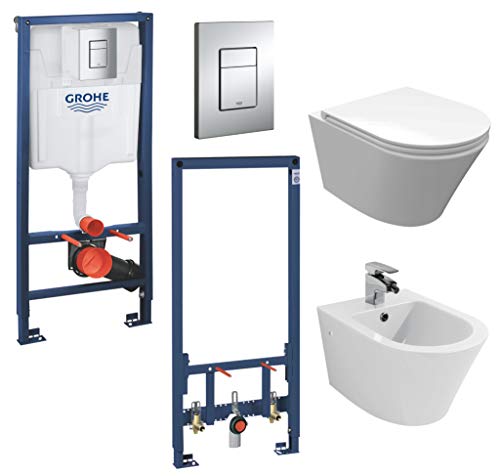 vanvilla Wand Hänge WC Luanda Spülrandlos Toilette mit Soft-Close WC-Sitz Hänge Bidet mit Grohe Vorwandelement SET von vanvilla ALLTERIEUR FOR LOVELY PRICES