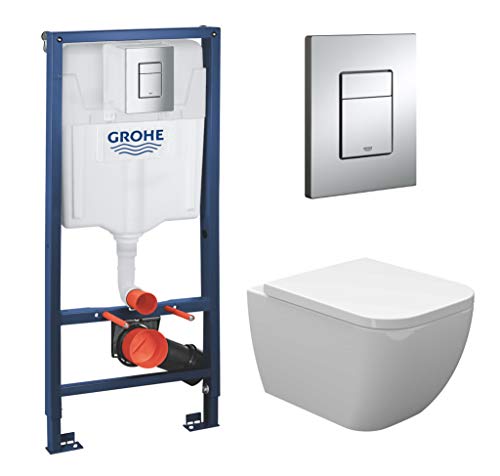 vanvilla Wand Hänge WC Tara Spülrandlos Tiefspüler Toilette mit Soft-Close WC-Sitz mit Grohe Vorwandelement SET von vanvilla