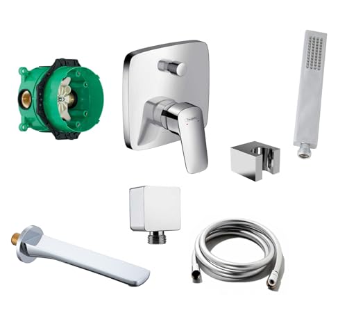 vanvilla Wannenset mit Unterputz Armatur Hansgrohe Logis 2-Wege und vanvilla Handbrause, Wannen-SET HG66 poliert von vanvilla