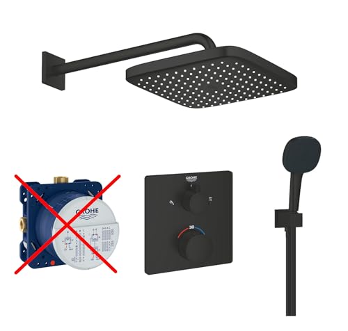 Grohe Duschsystem mit Unterputz Duscharmatur von Grohe Regendusche mit Armatur, Duschkopf eckig, Wandarm Dusch-SET GSK02-ob schwarz matt Grohe Duschsystem mit Unterputz Duscharmatur von Grohe Regendusche mit Armatur, Duschkopf eckig, Wandarm Dusch-SET GSK02-ob schwarz matt von vanvilla
