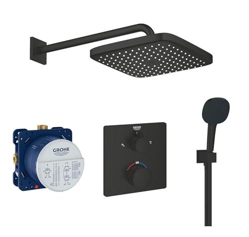 Grohe Duschsystem mit Unterputz Duscharmatur von Grohe Regendusche mit Armatur, Duschkopf eckig, Wandarm Dusch-SET GSK02 schwarz matt Grohe Duschsystem mit Unterputz Duscharmatur von Grohe Regendusche mit Armatur, Duschkopf eckig, Wandarm Dusch-SET GSK02 schwarz matt von vanvilla