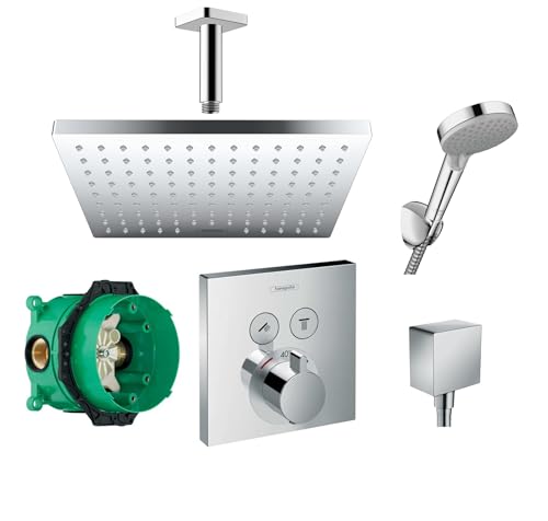 Hansgrohe Duschsystem mit Unterputz Duscharmatur von Hansgrohe Regendusche mit Armatur, Duschkopf eckig, Deckenarm Dusch-SET HGK06 poliert Hansgrohe Duschsystem mit Unterputz Duscharmatur von Hansgrohe Regendusche mit Armatur, Duschkopf eckig, Deckenarm Dusch-SET HGK06 poliert von vanvilla