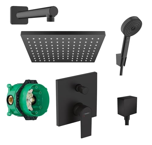 Hansgrohe Duschsystem mit Unterputz Duscharmatur von Hansgrohe Regendusche mit Armatur, Duschkopf eckig, Wandarm Dusch-SET HGSK01 schwarz matt Hansgrohe Duschsystem mit Unterputz Duscharmatur von Hansgrohe Regendusche mit Armatur, Duschkopf eckig, Wandarm Dusch-SET HGSK01 schwarz matt von vanvilla