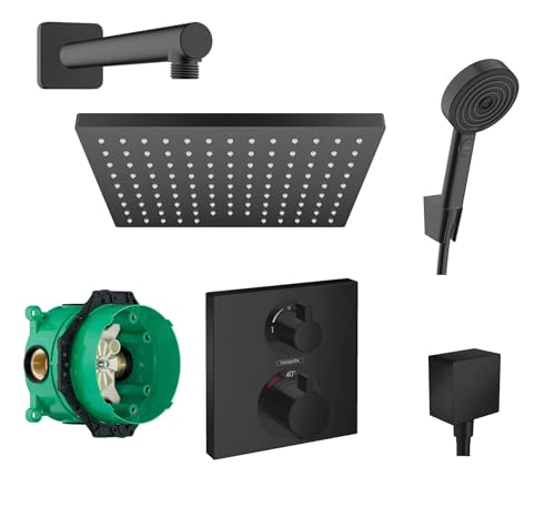 Hansgrohe Duschsystem mit Unterputz Duscharmatur von Hansgrohe Regendusche mit Armatur, Duschkopf eckig, Wandarm Dusch-SET HGSK03 schwarz matt Hansgrohe Duschsystem mit Unterputz Duscharmatur von Hansgrohe Regendusche mit Armatur, Duschkopf eckig, Wandarm Dusch-SET HGSK03 schwarz matt von vanvilla
