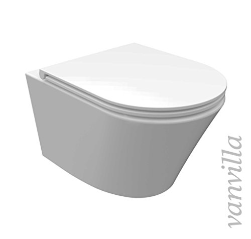 vanvilla Design Wand Hänge WC Luanda Spülrandlos rimless Tiefspüler Set Toilette mit Soft-Close WC-Sitz Wand WC von vanvilla