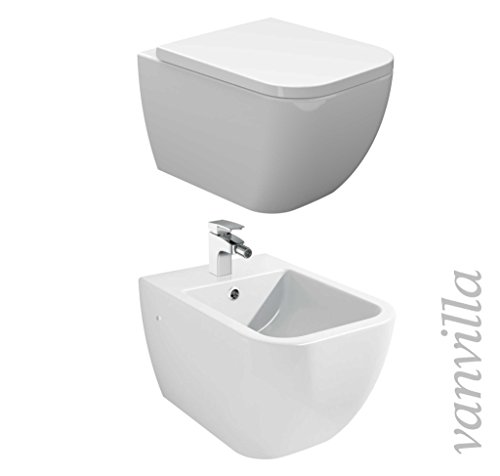 vanvilla Design Wand Hänge WC Tara Spülrandlos und Hänge Bidet Set Toilette mit Soft-Close WC-Sitz Wand WC von vanvilla