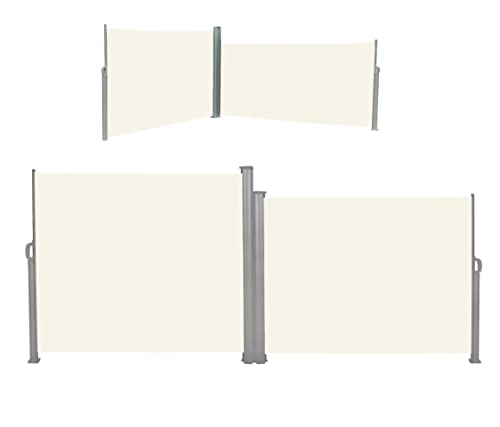 vanvilla Doppel Seitenmarkise Doppelmarkise Sichtschutz Sonnenschutz Grau/Beige 140/180x600 cm unterschiedliche Höhe von vanvilla