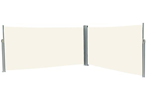 vanvilla Doppel Seitenmarkise Doppelmarkise Sichtschutz Sonnenschutz Grau/Beige 180x600 cm von vanvilla