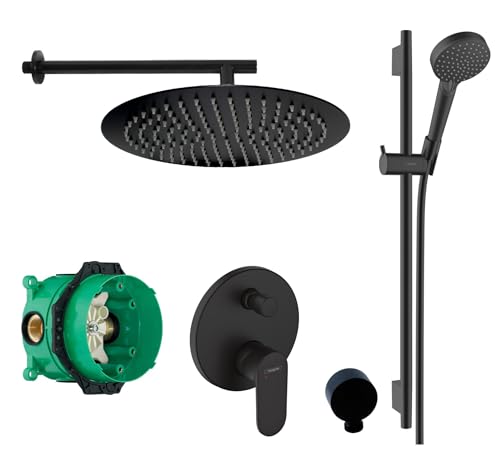 vanvilla Duschsystem mit Unterputz Duscharmatur von Hansgrohe Einhebelmischer und vanvilla Regendusche mit Armatur, Duschkopf rund, Dusch-SET HGS39 schwarz matt beschichtet vanvilla Duschsystem mit Unterputz Duscharmatur von Hansgrohe Einhebelmischer und vanvilla Regendusche mit Armatur, Duschkopf rund, Dusch-SET HGS39 schwarz matt beschichtet von vanvilla
