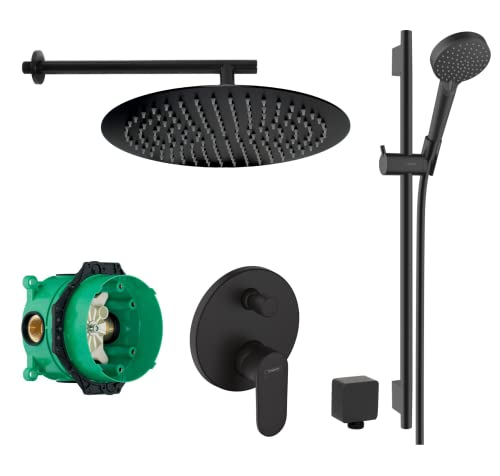 vanvilla Duschsystem mit Unterputz Duscharmatur von Hansgrohe Einhebelmischer und vanvilla Regendusche mit Armatur, Duschkopf rund, Dusch-SET HGS39 schwarz matt beschichtet von vanvilla ALLTERIEUR FOR LOVELY PRICES