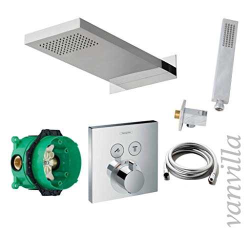 vanvilla Duschset mit Unterputz Armatur Hansgrohe ShowerSelect Thermostat und vanvilla Regenduschkopf 50x23 cm, Dusch-SET HG03 poliert von vanvilla