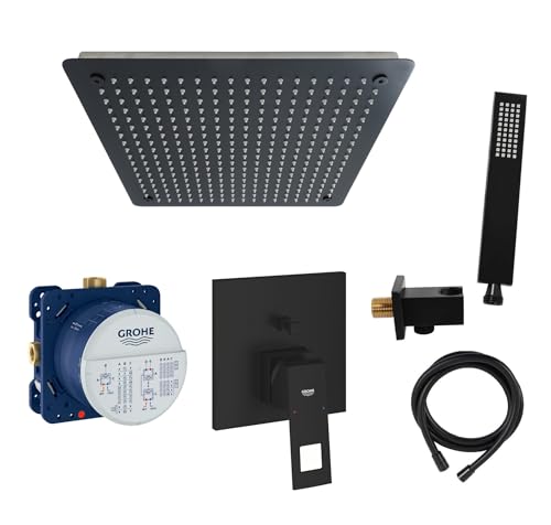 vanvilla Duschsystem mit Unterputz Duscharmatur von Grohe Eurocube Einhandmischer und vanvilla Regendusche mit Armatur, Duschkopf, Dusch-SET GS04 schwarz matt von vanvilla