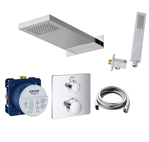 vanvilla Duschsystem mit Unterputz Duscharmatur von Grohe Grohtherm 2-Wege Thermostat und vanvilla Regendusche mit Armatur mit Thermostat, Duschkopf, Dusch-SET G11 poliert von vanvilla