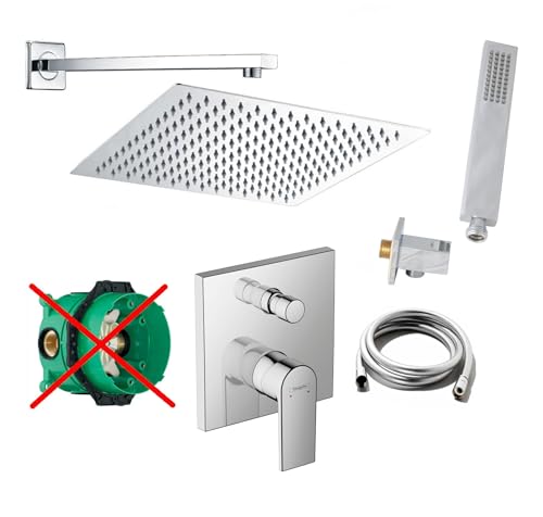 vanvilla Duschsystem mit Unterputz Duscharmatur von Hansgrohe Einhebelmischer und vanvilla Regendusche mit Armatur, Duschkopf eckig, Dusch-SET HG32-ob poliert von vanvilla