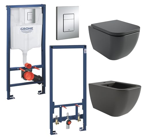 vanvilla Wand Hänge WC Tara Spülrandlos Toilette mit Soft-Close WC-Sitz Hänge Bidet mit Grohe Vorwandelement SET schwarz matt vanvilla Wand Hänge WC Tara Spülrandlos Toilette mit Soft-Close WC-Sitz Hänge Bidet mit Grohe Vorwandelement SET schwarz matt von vanvilla